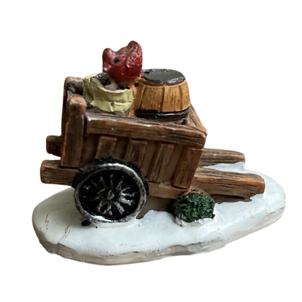 Lemax Christmas Village Dept 56 Miniature Garden Cart Wagon‎ Cardinal Birdseed